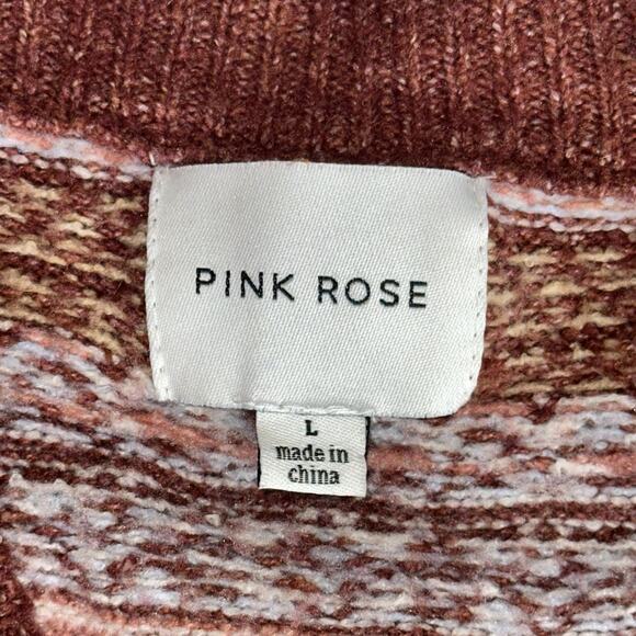Pink Rose Fair Isle Pattern Cardigan Sweater Size L Women’s Button-Front Cropped - Picture 10 of 12